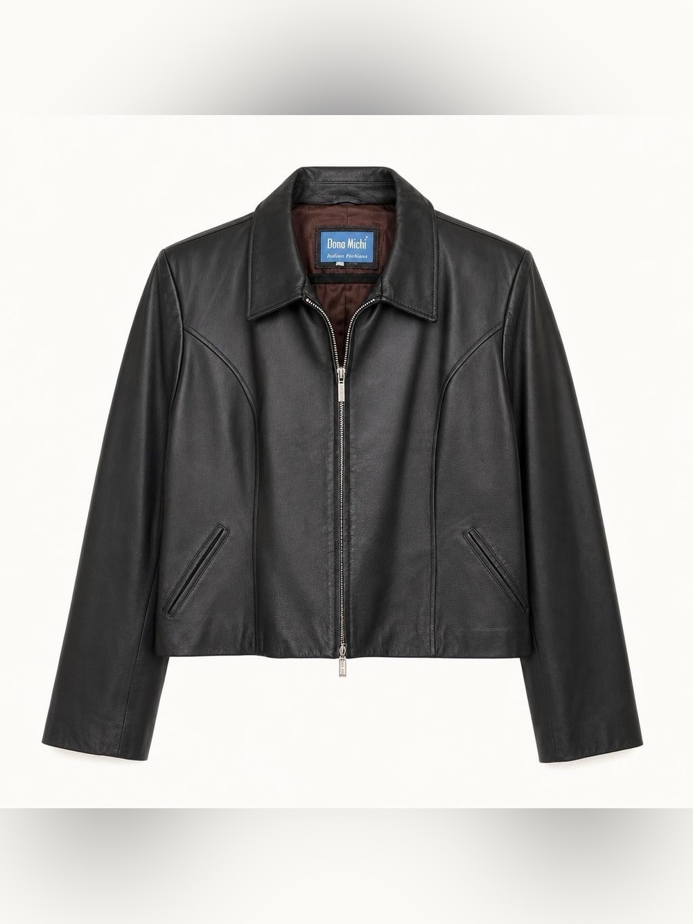 Vintage Dona Michi Leather Moto Jacket Black Cropped Motorcycle Jacket Size L
